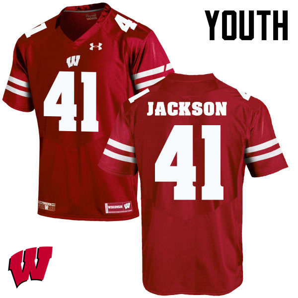 Wisconsin Badgers Youth #41 Paul Jackson NCAA Under Armour Authentic Red College Stitched Football Jersey KS40U30XE